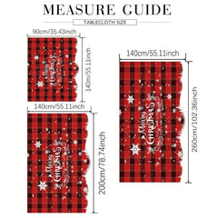 Polyester Table Cloth Christmas Red Plaid Snowflake Pattern