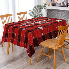 Polyester Table Cloth Christmas Red Plaid Snowflake Pattern