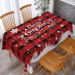 Polyester Table Cloth Christmas Red Plaid Snowflake Pattern