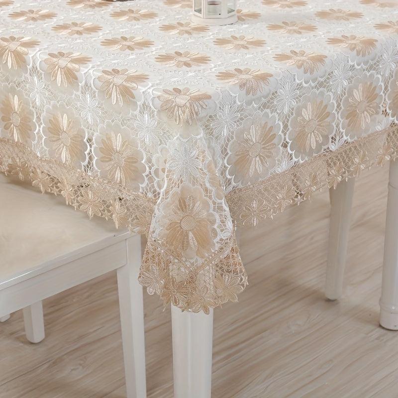 Vintage Lace Tablecloth w/ Flower Design for Wedding, Dinner, Outdoor Party
