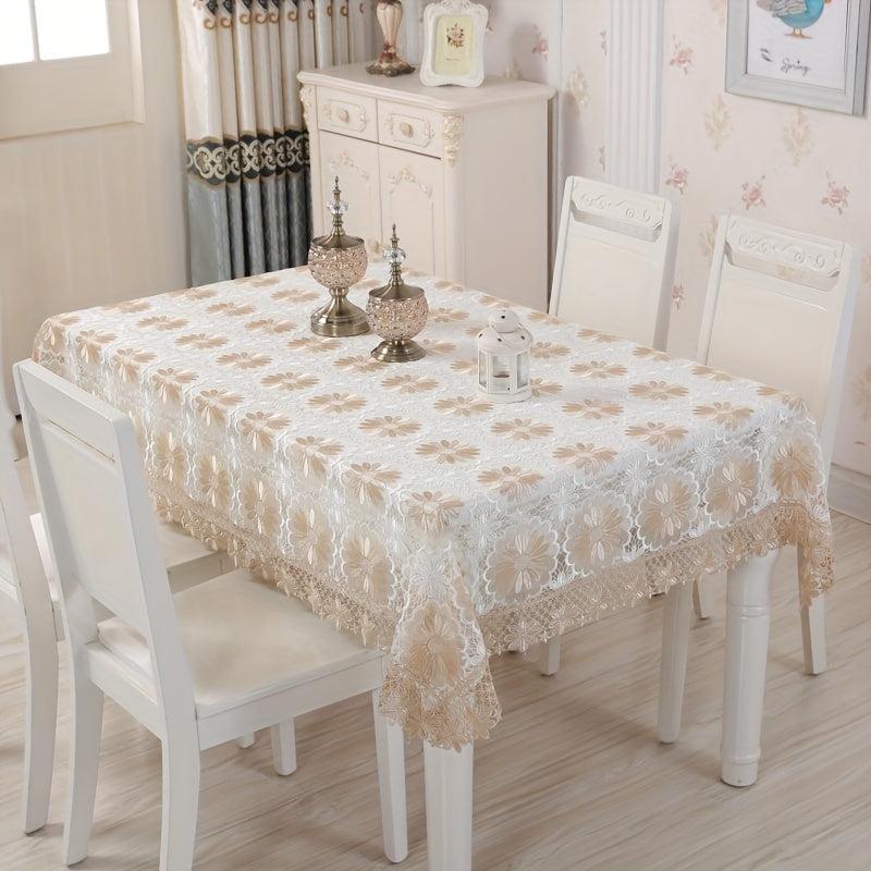 Vintage Lace Tablecloth w/ Flower Design for Wedding, Dinner, Outdoor Party