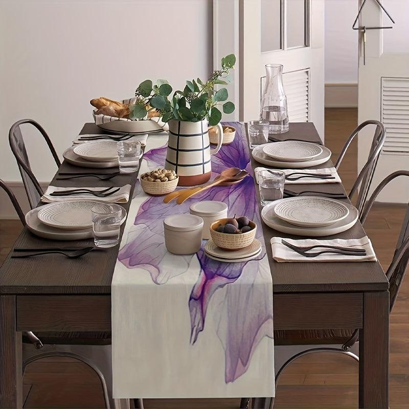 Purple Floral Long Table Runner 33x182 cm Retro Art Linen Dining Table Runners