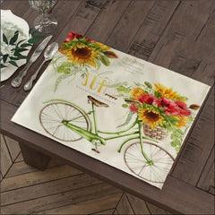 Boho Yellow Sunflower & Bicycle Placemat Set