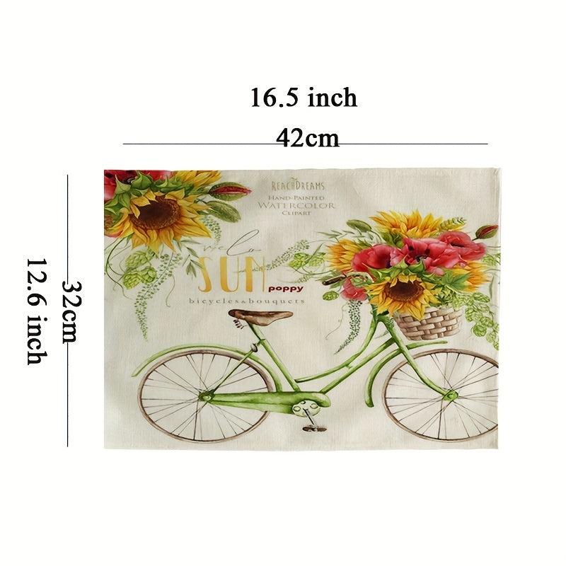 Boho Yellow Sunflower & Bicycle Placemat Set