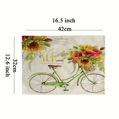 Boho Yellow Sunflower & Bicycle Placemat Set