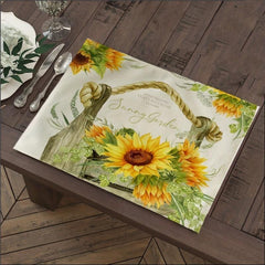Boho Yellow Sunflower & Bicycle Placemat Set