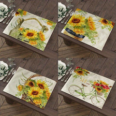 Boho Yellow Sunflower & Bicycle Placemat Set