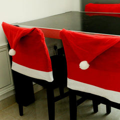 Christmas Chair Cover Set Holiday Decorations Santa Hat Room Decor