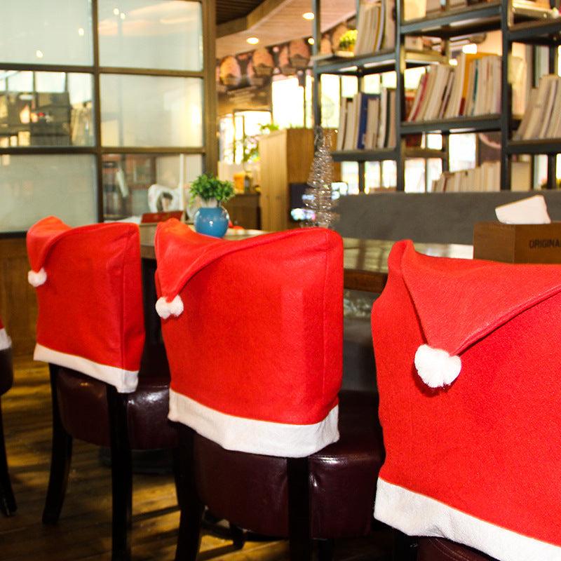 Christmas Chair Cover Set Holiday Decorations Santa Hat Room Decor