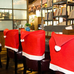 Christmas Chair Cover Set Holiday Decorations Santa Hat Room Decor