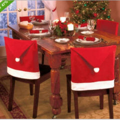 Christmas Chair Cover Set Holiday Decorations Santa Hat Room Decor