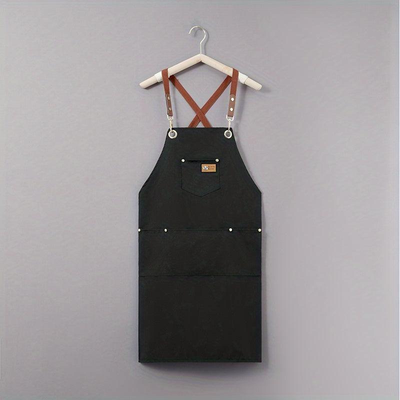 Canvas Apron w/ Pockets Leather Label Adjustable Stain Resistant Halter Apron