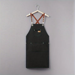 Canvas Apron w/ Pockets Leather Label Adjustable Stain Resistant Halter Apron