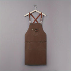 Canvas Apron w/ Pockets Leather Label Adjustable Stain Resistant Halter Apron