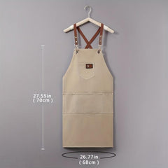 Canvas Apron w/ Pockets Leather Label Adjustable Stain Resistant Halter Apron