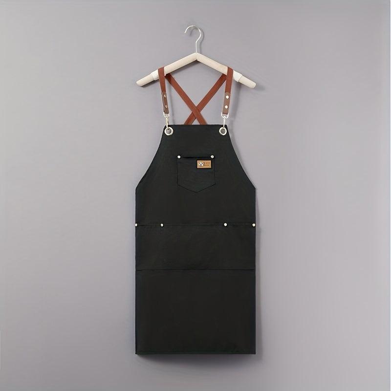 Canvas Apron w/ Pockets Leather Label Adjustable Stain Resistant Halter Apron