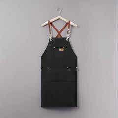Canvas Apron w/ Pockets Leather Label Adjustable Stain Resistant Halter Apron