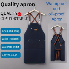 Canvas Apron w/ Pockets Leather Label Adjustable Stain Resistant Halter Apron