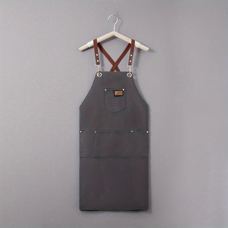 Canvas Apron w/ Pockets Leather Label Adjustable Stain Resistant Halter Apron