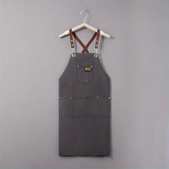 Canvas Apron w/ Pockets Leather Label Adjustable Stain Resistant Halter Apron