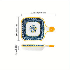 Stylish Flower Pattern Ceramic Dinner Plate with Handle