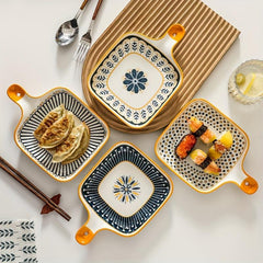 Stylish Flower Pattern Ceramic Dinner Plate with Handle