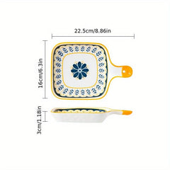Stylish Flower Pattern Ceramic Dinner Plate with Handle