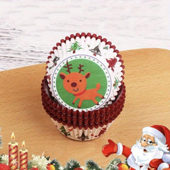 100pcs Christmas Cupcake Liners Elk Christmas Tree Snowman Cupcake Cup