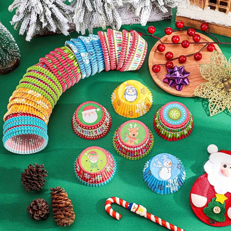 100pcs Christmas Cupcake Liners Elk Christmas Tree Snowman Cupcake Cup