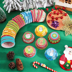 100pcs Christmas Cupcake Liners Elk Christmas Tree Snowman Cupcake Cup