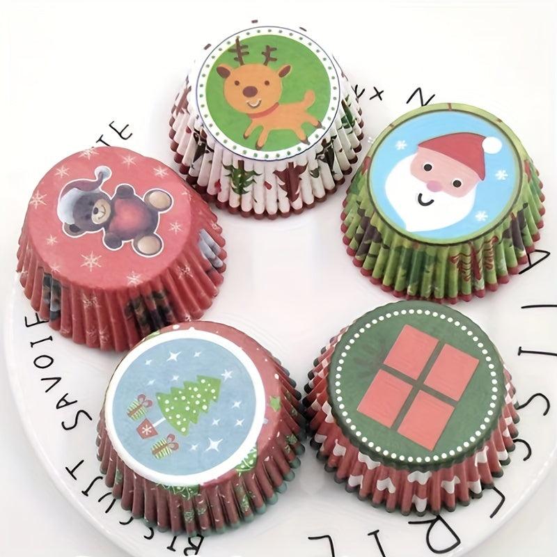 100pcs Christmas Cupcake Liners Elk Christmas Tree Snowman Cupcake Cup