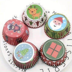 100pcs Christmas Cupcake Liners Elk Christmas Tree Snowman Cupcake Cup