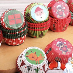 100pcs Christmas Cupcake Liners Elk Christmas Tree Snowman Cupcake Cup