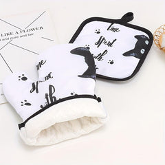 2pcs Cat Scratch Pattern Kitchen Pot Rack Mat & Oven Gloves Set
