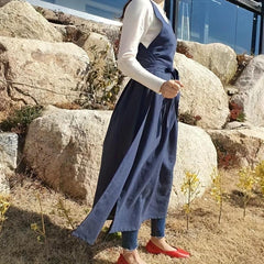 Linen Apron With Pockets for Chef Gardening Cooking Baking