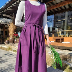 Linen Apron With Pockets for Chef Gardening Cooking Baking