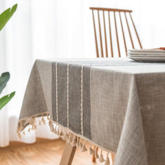 Linen Fabric Tassel Tablecloth Rectangle Dust-Proof Cover Home Decor