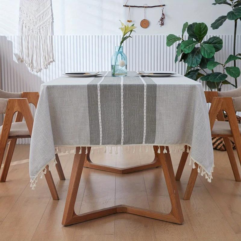 Linen Fabric Tassel Tablecloth Rectangle Dust-Proof Cover Home Decor