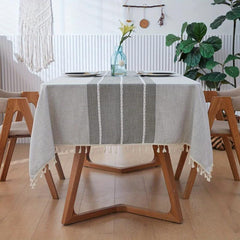 Linen Fabric Tassel Tablecloth Rectangle Dust-Proof Cover Home Decor