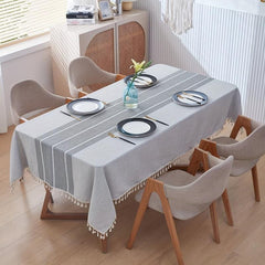 Linen Fabric Tassel Tablecloth Rectangle Dust-Proof Cover Home Decor