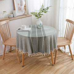 Linen Fabric Tassel Tablecloth Rectangle Dust-Proof Cover Home Decor