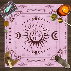Pink Tarot Cloth Sun Moon Phase Altar Cloth Starry Tarb Oracle Card Tablecloth