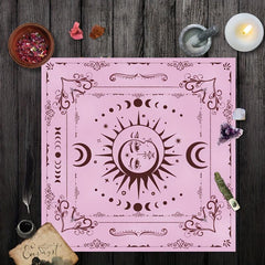 Pink Tarot Cloth Sun Moon Phase Altar Cloth Starry Tarb Oracle Card Tablecloth