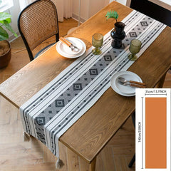 Polyester Geometric Tassel Table Runner for Room Decor