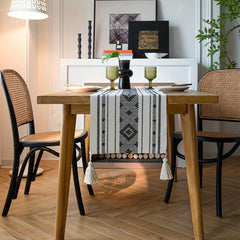 Polyester Geometric Tassel Table Runner for Room Decor