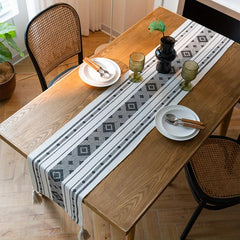 Polyester Geometric Tassel Table Runner for Room Decor