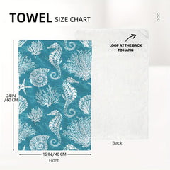 2pcs Seahorse Pattern Hand Towels Set Soft Absorbent Decorative Kitchen Dish Tow