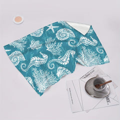 2pcs Seahorse Pattern Hand Towels Set Soft Absorbent Decorative Kitchen Dish Tow