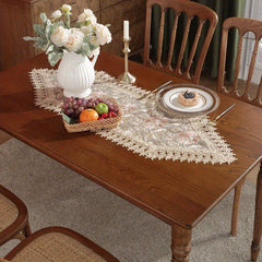 Polyester Embroidered Pink Table Mat Floral Lace Decorative Pad