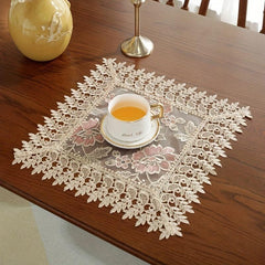 Polyester Embroidered Pink Table Mat Floral Lace Decorative Pad